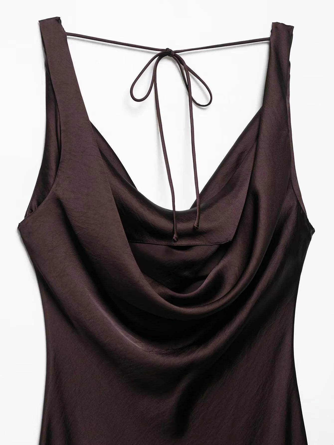 2025 Woman Fashion Solid Sexy Hanging Neck Backless Ruffled Dress Casual Slim Sleeveless Midi Long Dresses Vestidos Mujer - AIAZ