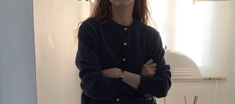 Knitted Cardigan women's 2023Spring New Korean Loose Solid Color Round Neck Sweater Coat - AIAZ