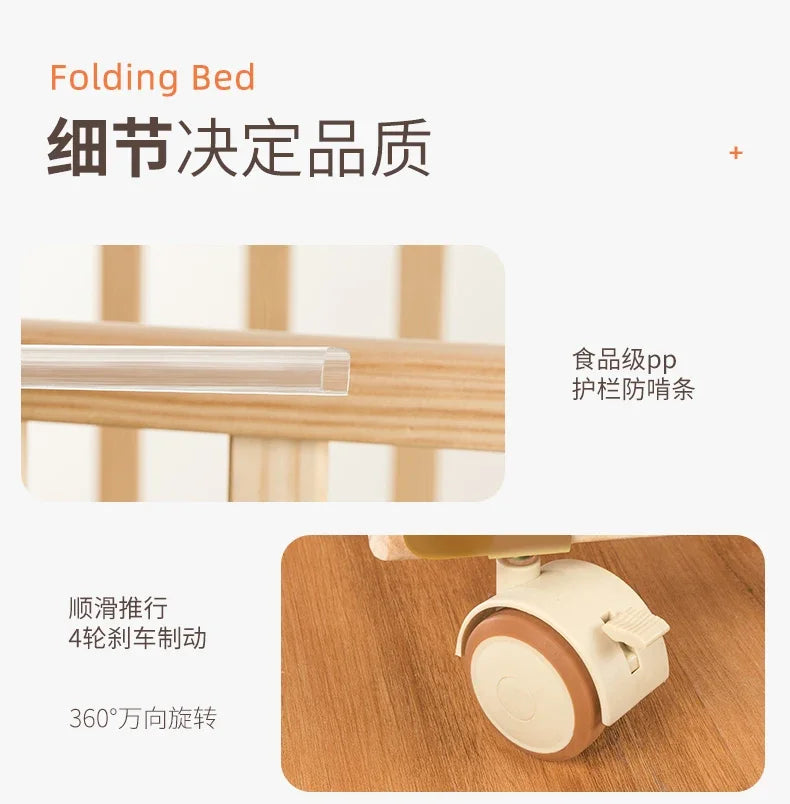 Baby Crib Multifunctional BB Baby Crib Solid Wood Unpainted Cradle Bed Movable Newborn Children Splicing Large Bed