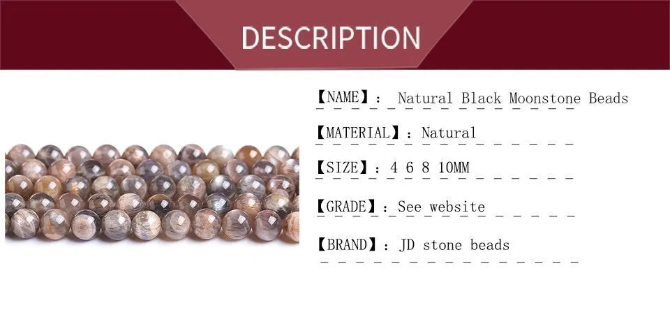 Natural Black Sunstone Moonstone Beads Round Loose Spacer Gems Charm Bead For Jewelry Making DIY Bracelet Necklace Accessories