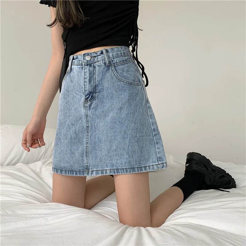 High Waist Denim Skirt Versatile Skirt Women's Clothing A-Line ort Skirt Slimming Wraparound Summer 202 plus Size - AIAZ