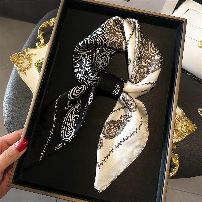 Luxury Chain Print Small Square Scarf Simulated Silk Thin Neck Scarf Fashion Sunscreen Headscarf For Women 70x70cm - AIAZ