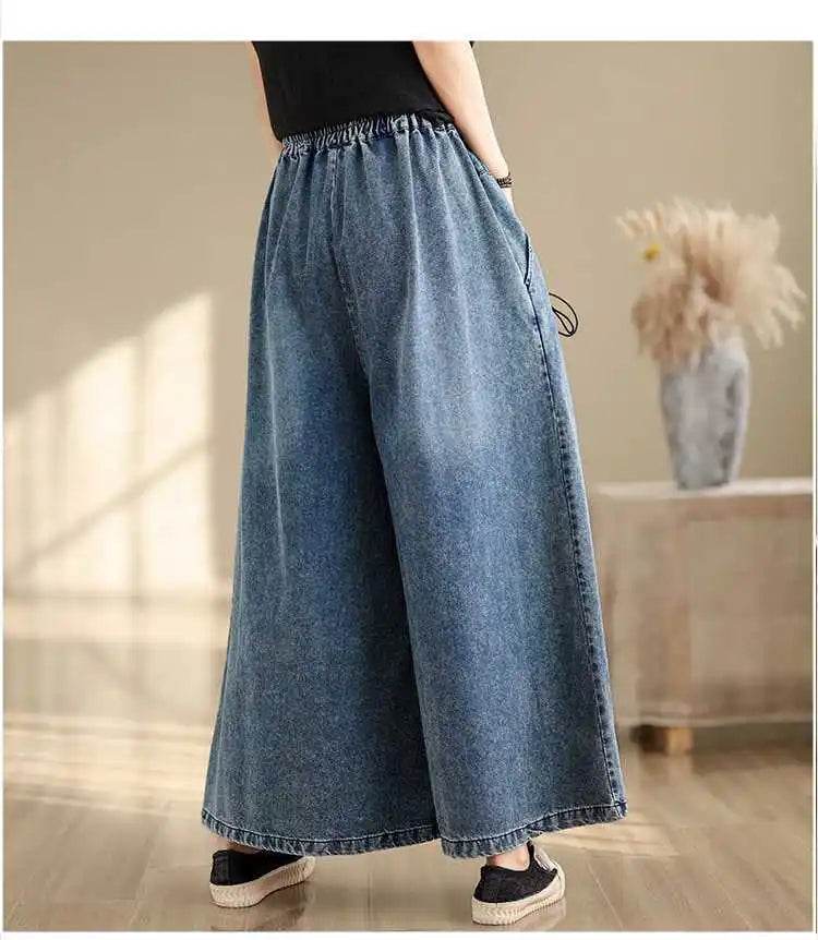 Denim Pant Women Jeans Wide Leg Long Pants A Line High Waist Straight Trousers Y2k Streetwear Casual Loose Mom Summer Club - AIAZ