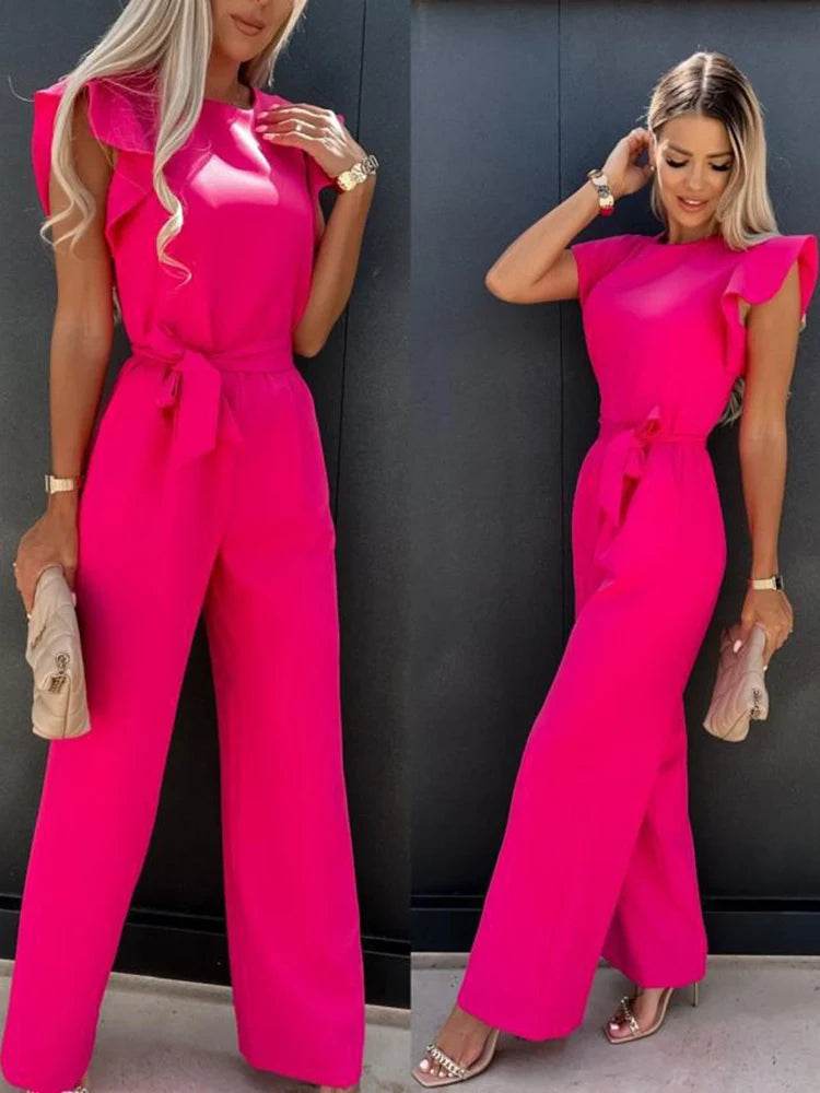 2024 Summer Short Sleeve Wide Leg Jumpsuit For Women Elegant Romper Vintage Streetwear Jumpsuits Overalls Women Jump Suit Woman - AIAZ