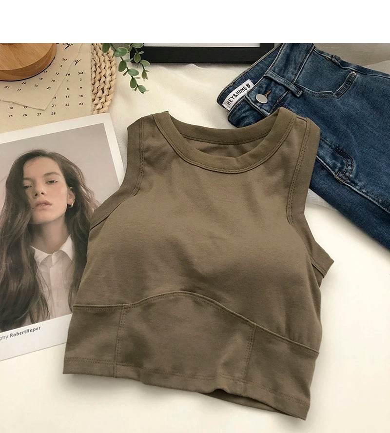 Women Crop Tops Sexy Solid Camisole One-piece Tube Top Seamless Sports Tank Top Wireless Underwear Padded Bra Bralette Vest - AIAZ