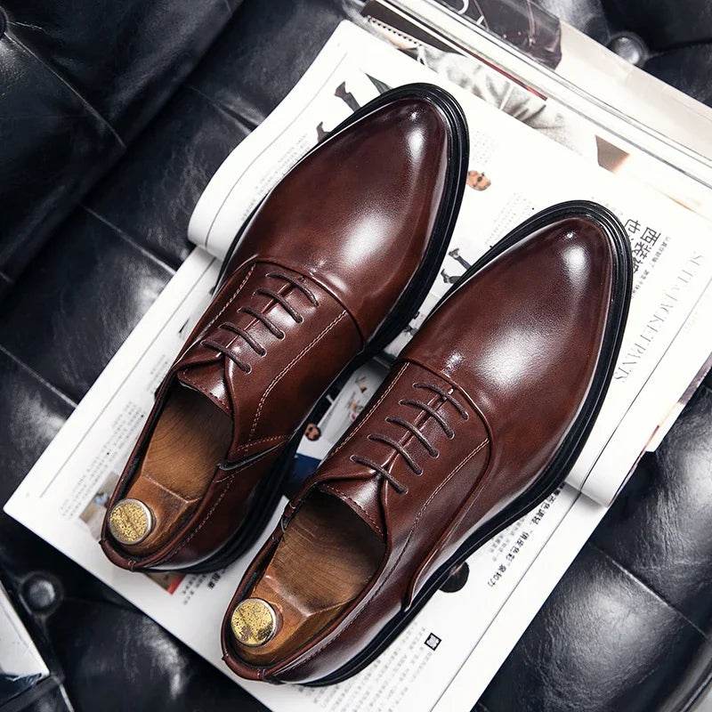 Business Formal Leather Shoes Men's Casual with Suit Low Top Solid Wedding Shoes Color Fashion Oxford Shoes Pointed Office - AIAZ