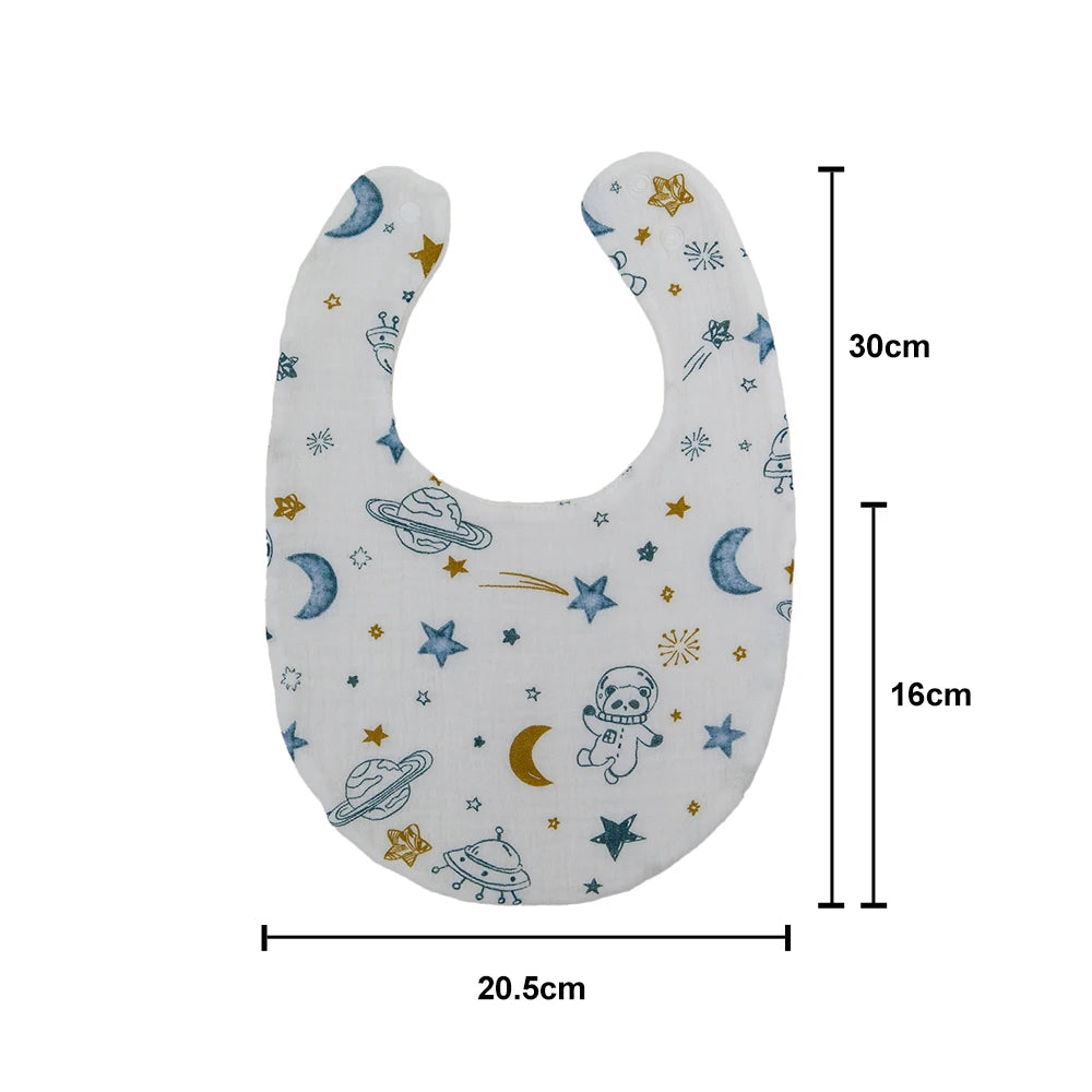 2Pcs/Set Baby Bibs Reusable Saliva Towel Good Absorption Soft 100% Cotton Gauze Cartoon Print Adjustable Baby Feeding Bibs