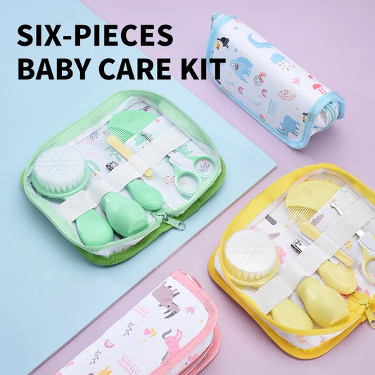 6Pcs/set Baby Care Kit Nasal Aspirator Nail Clipper Sharpener Daily Cleaning Supplies Care Head Brush Comb Scissors Tool Package