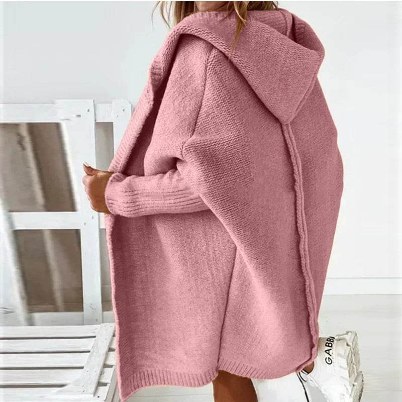 Women's Long Hooded Knitted Cardigan Sweater Warm Winter Overcoat Loose Fit Ladies Jumper Coat Knitwear Comfortable Knit - AIAZ