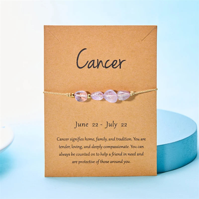 12 Zodiac Signs Woven Card Paper Bracelet for Women Men Minimalist Natural Stone Handmade  Braided Bracelet Friendship Jewelry