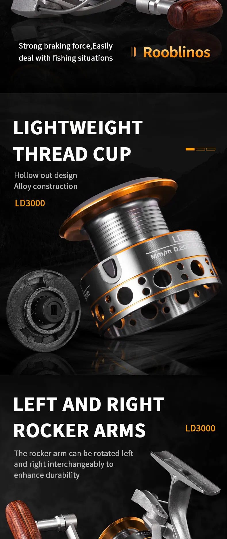 Rooblinos LD Spinning Fishing Reels For Saltwater Freshwater Metal Spool Left/Right Interchangeable Trout Carp Fishing Tackle