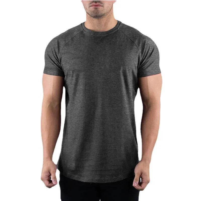 New Fashion Plain Tops Tees Fitness Mens T Shirt Short Sleeve Muscle Joggers Bodybuilding Tshirt Male Gym Clothes Slim Fit Shirt - AIAZ