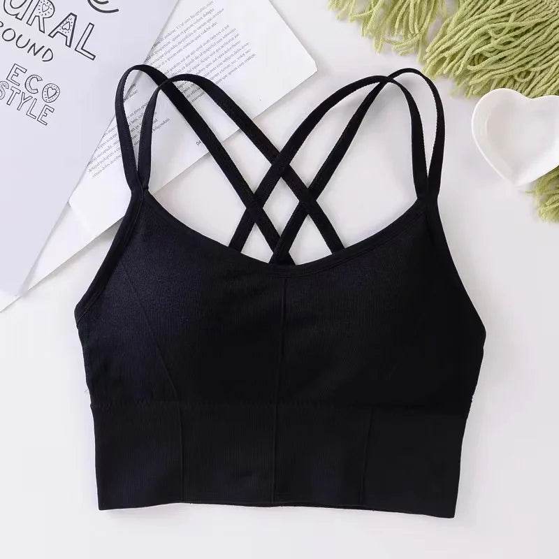 Sexy Women Tops Back Cross Strap Tank Top Push Up Running Sports Bra Breathable Soft Fitness Beauty Solid Color Yoga Bra - AIAZ