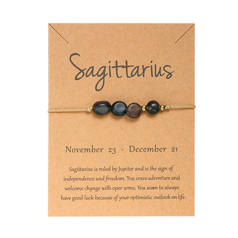 12 Zodiac Signs Woven Card Paper Bracelet for Women Men Minimalist Natural Stone Handmade  Braided Bracelet Friendship Jewelry