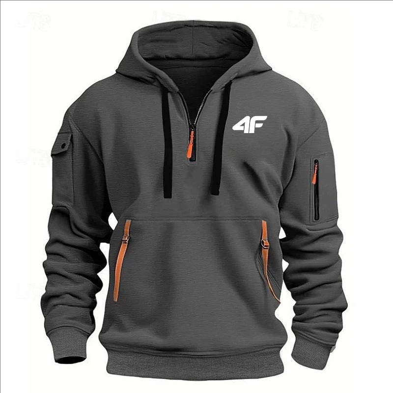 2025 Men's hooded sweater casual sports jumper vintage Harajuku long sleeve zipper multi-pocket casual loose coat Street - AIAZ