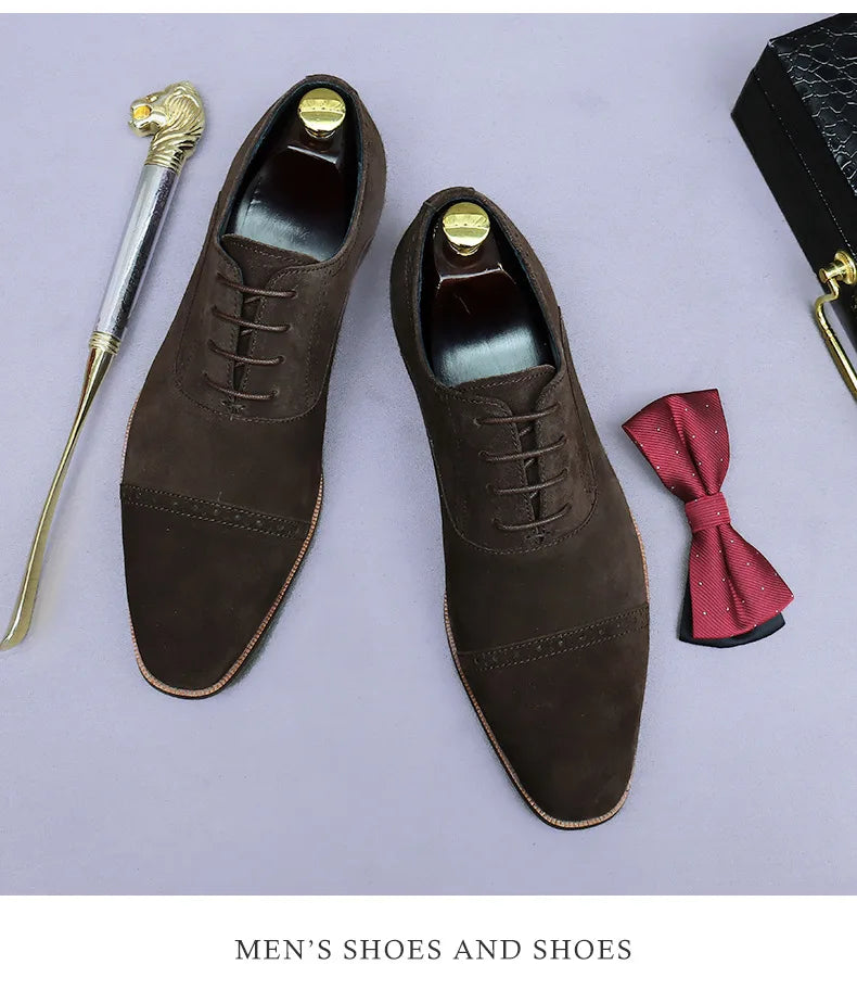 Business Casual Leather Shoes Men's Handmade Three-Joint Genuine Leather Men's Frosted British Suede Leather Lace-Up Men's Shoes