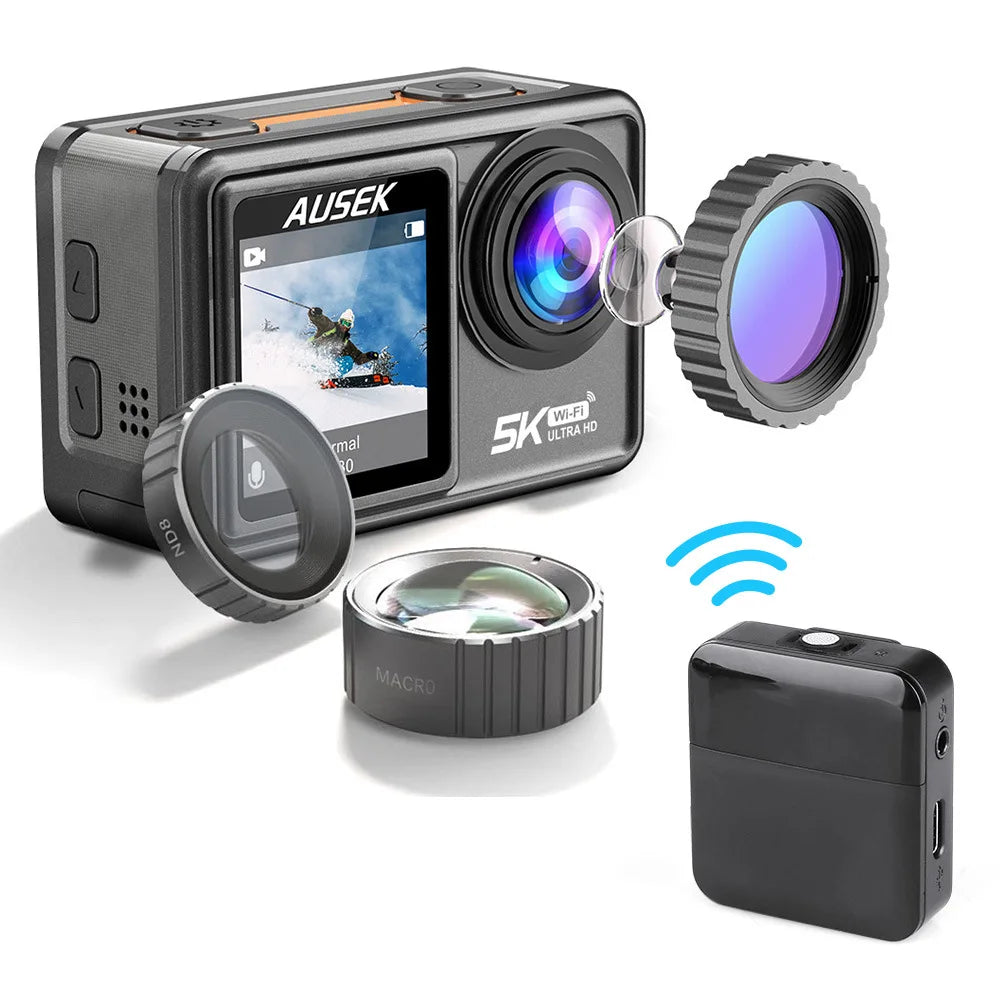 2" IPS Dual Screen Action Camera 5K 30FPS  4K 60FPS 48MP EIS Video With Optional Filter Lens 1080P Webcam Vlog WiFi Sports Cam