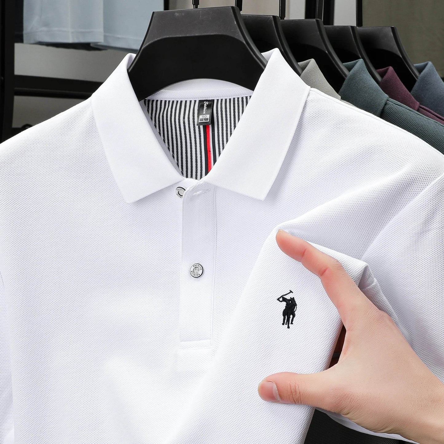 100% pure cotton summer new fashionable men's shortsleeved luxury customized business polo shirt exquisite embroidery Tshirt top - AIAZ