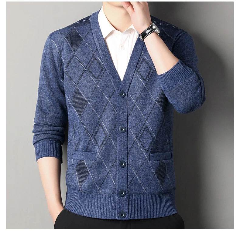 Men's Casual Cardigan Jacket V-neck Sweater Men's Autumn Winter Clothes Button Knit Cardigans Mens Knitting Sweaters Outwear - AIAZ