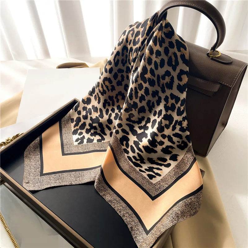 2024 New Leopard Print Square Scarf Women's Imitation Silk Scarf Casual Versatile Decoration Small Neck Scarf 70CMx70CM - AIAZ