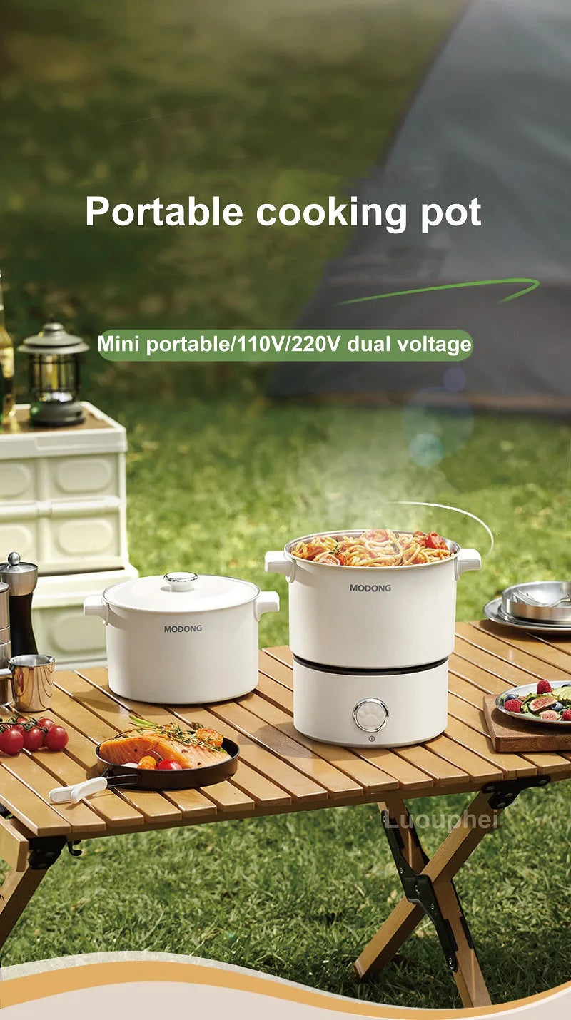 110V 220V Electric Cooking Pot 2L Folding Hotpot Multicooker Fried Pan Rice Cooker Dual Voltage Electric Skillet For Travel