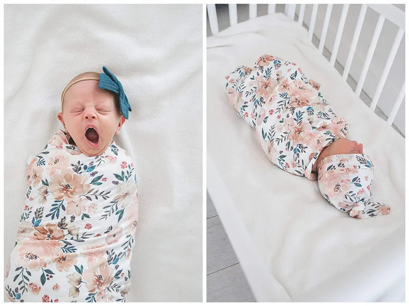 3pc/set Baby Swaddle Wrap New Born Receiving Blanket for Newborn Babies Accessories Soft Floral Headband Hat Bedding Baby Items