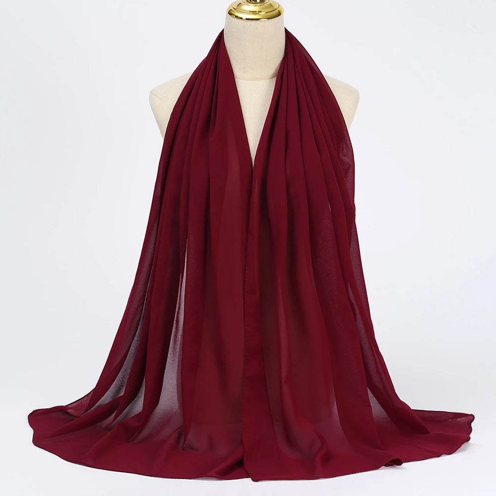 Muslim Chiffon Hijab Scarf Women Long Solid Color Head Wrap For Women Hijabs Scarves Ladies Muslim Veil Jersey Hijabs - AIAZ