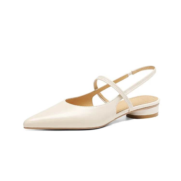 Summer Sandals Sheep Leather Women Shoes Pointed Toe Low Heel Women Pumps Genuine Leather Cover Toe Sandals for Women Handmade - AIAZ