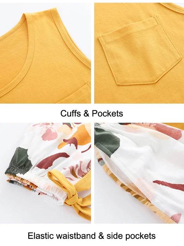 New women's pajamas set summer Cotton solid color top print shorts sleepwear Korean kawaii home clothes pijama two piece set - AIAZ