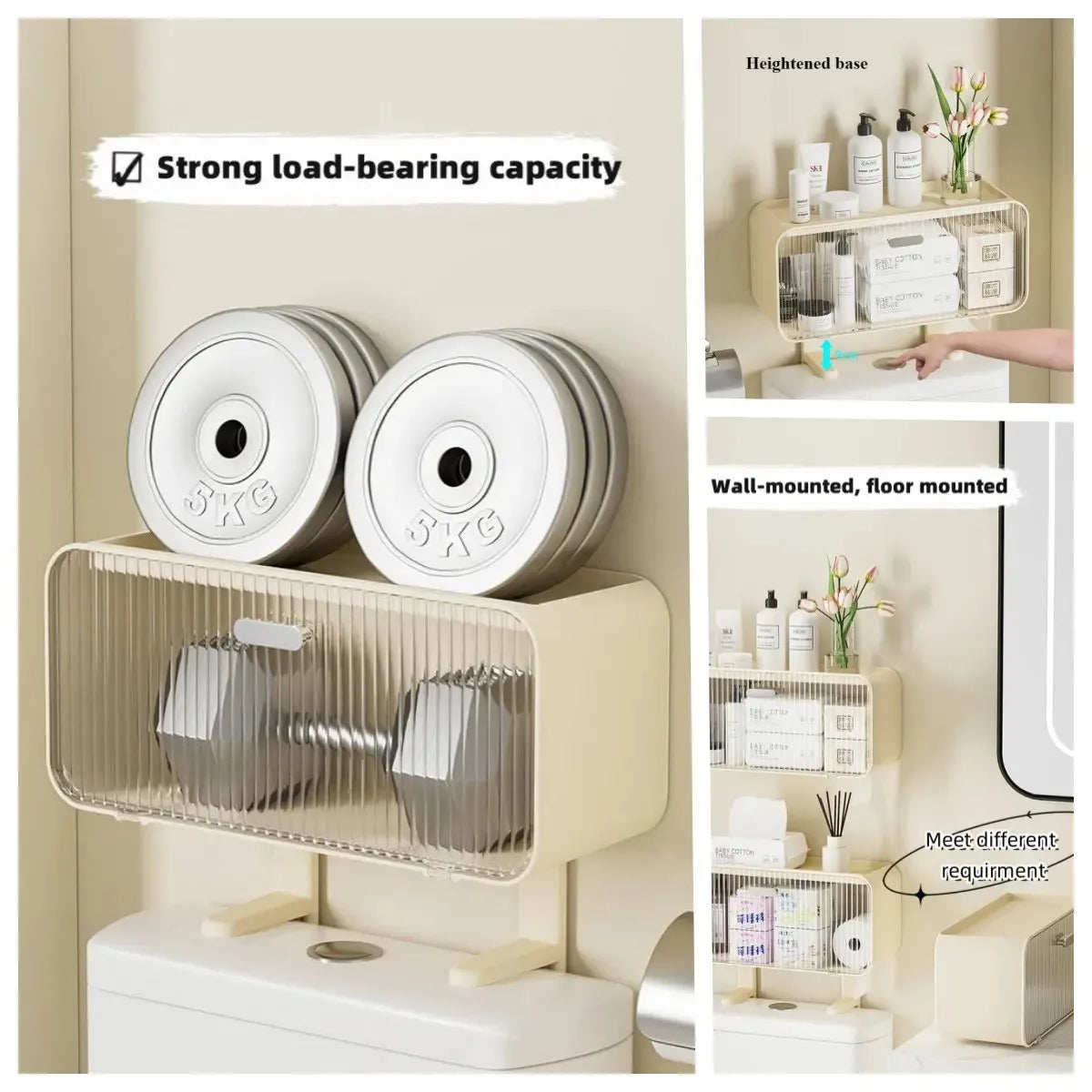 No Drill Wall Mounted Toilet Rack for Bathroom Cabinet Shelf, Plastic Storage Stand, Shower Organizer, Bath Holder Accessories