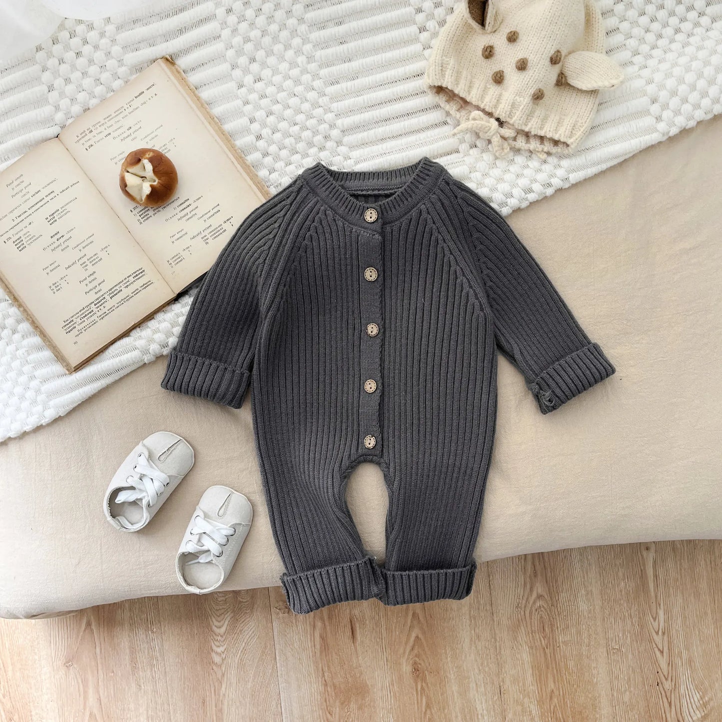 0-3Yrs Winter Newborn Kids Knitted Jumpsuit Thick Climbing Romper Baby Boys Girls Solid Color Casual Autumn Winter Baby Clothes