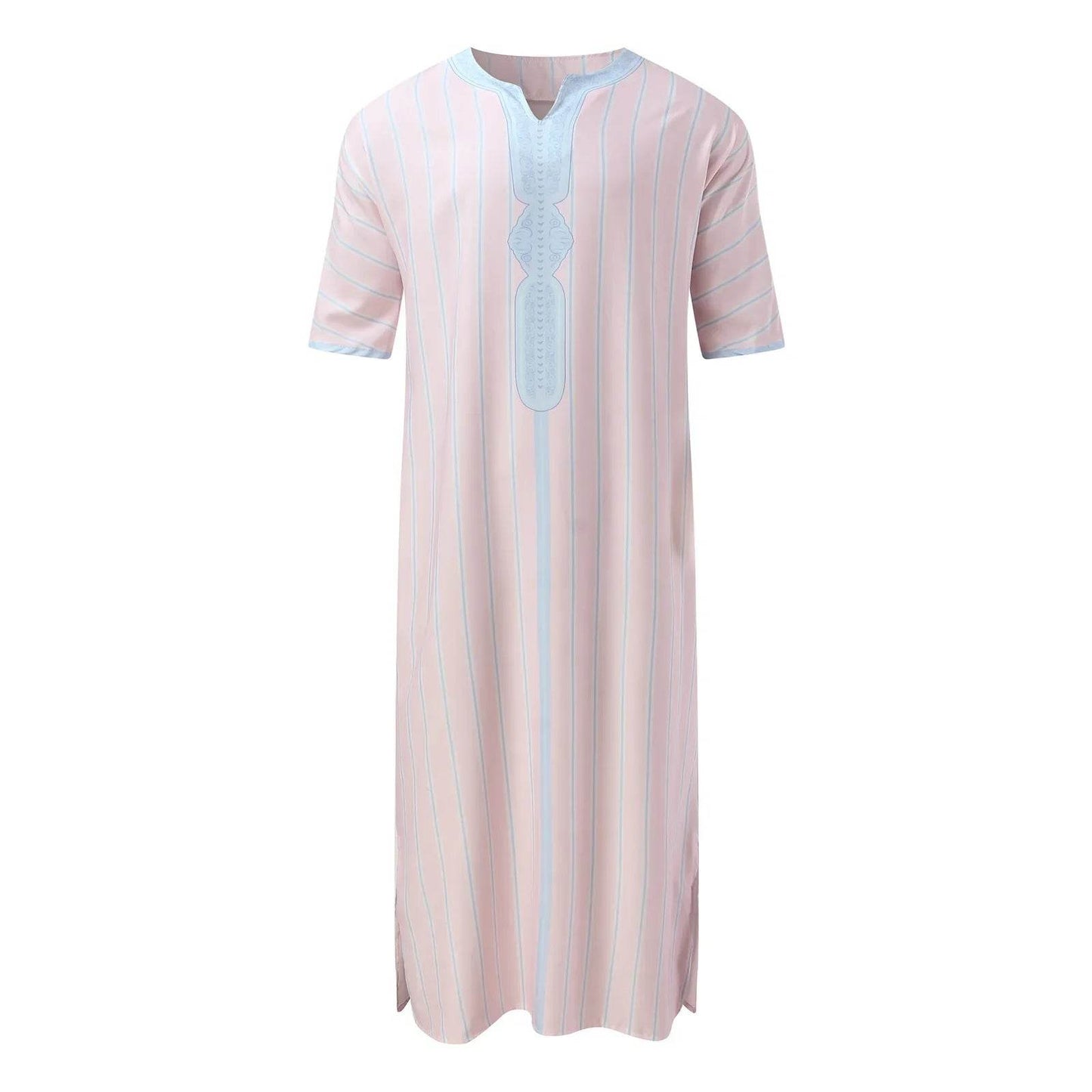 Men Muslim Summer Fashion Loose Robe Islam Kaftan Men Clothing Dubai Luxury Muslim Abaya Muslim V-neck Short Sleeve Printing - AIAZ