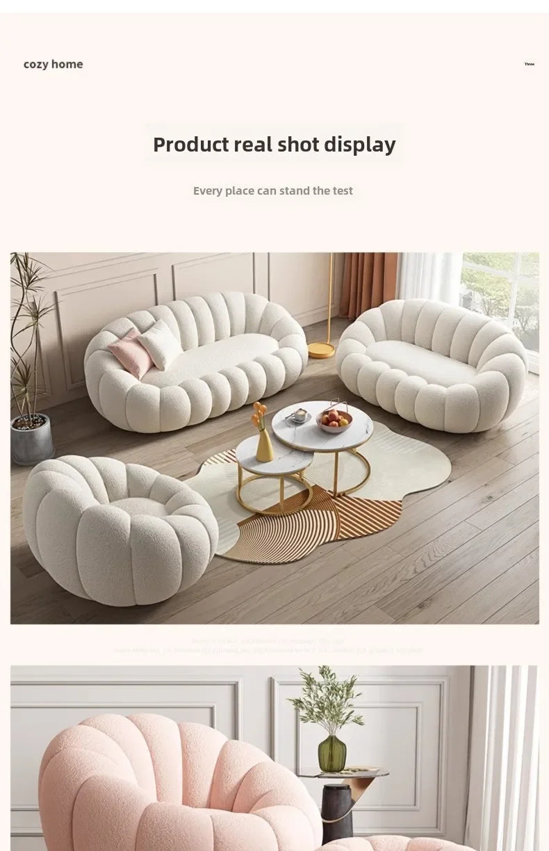 Lazy sofa that can be reclined or slept on, pumpkin sofa chair, small-sized lamb velvet fabric sofa, single sofa