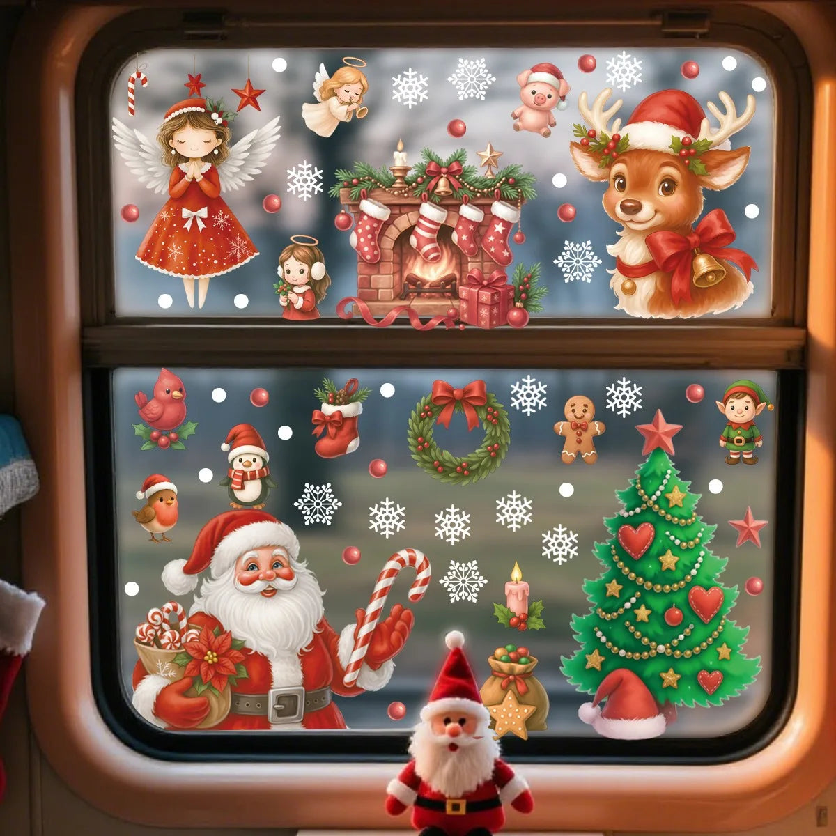 Christmas Wall Stickers Cartoon Santa Claus Snowman Elk Angel Girls Snowflake Window Glass Stickers Merry Christmas Decors