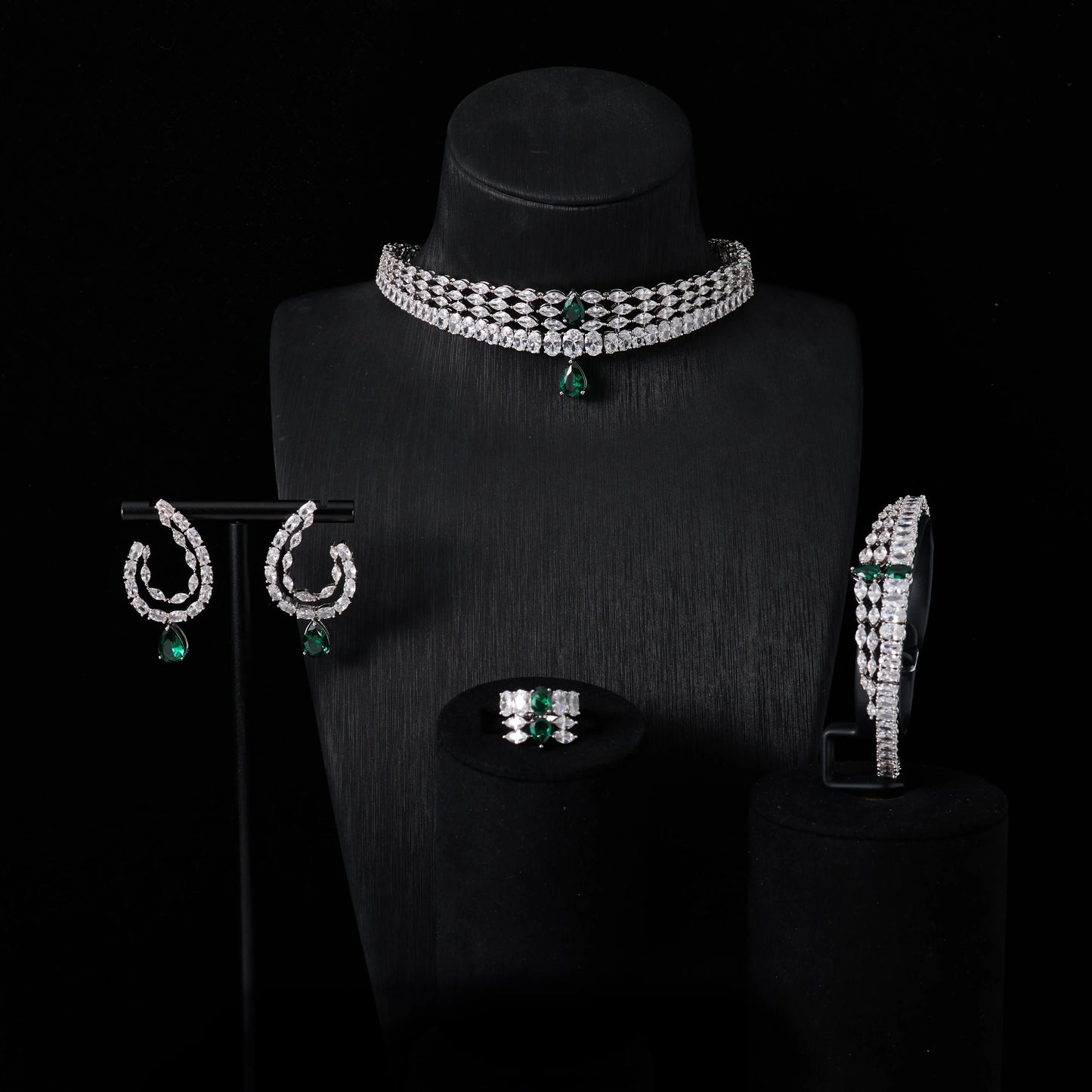 00044  Choker Necklace Sets for Women Cubic Zirconia Bridal Jewellery Set Dubai Saudi Party Engagement Accessory