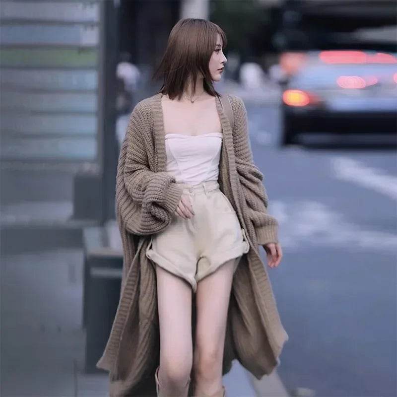Women Long Cardigan Spring Knitted Loose V-neck Autumn Winter Elegant Sweet Outerwear Ladies Sweater Coat Soft Jacket Y2K 2025 - AIAZ