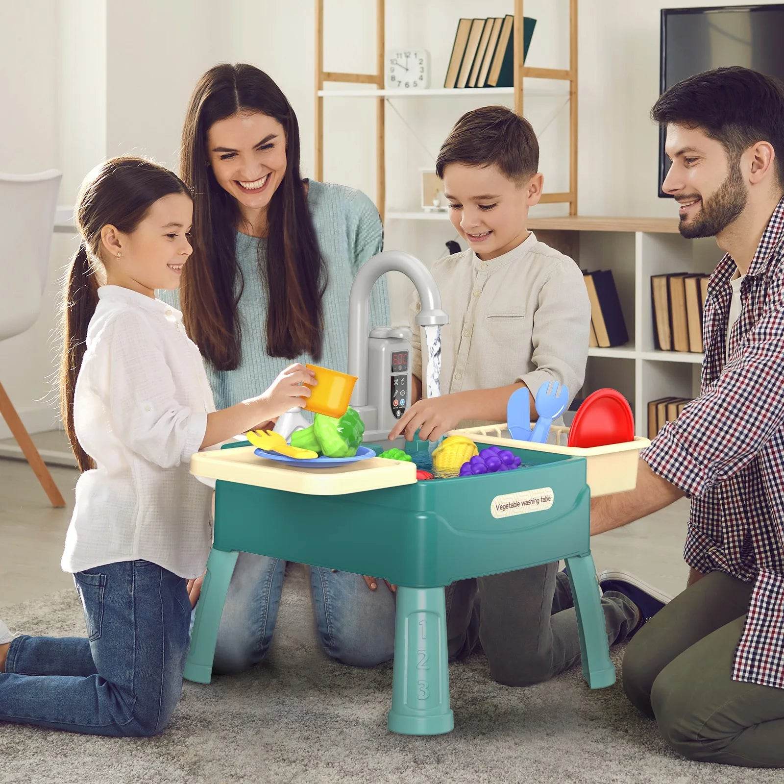 Children's Play At Home Toys Early Education Kitchen Simulation Electric Dishwashing Table Water Outlet Vegetable Washing Toys - AIAZ