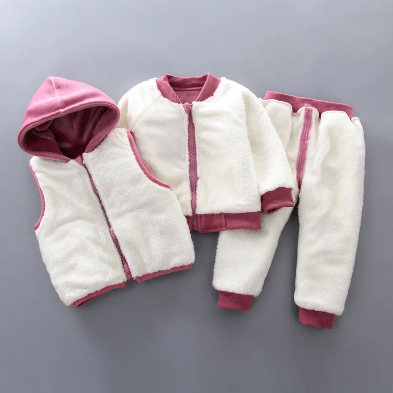 3PCS Winter Autumn Toddler Baby Boys Girls Clothes Baby Sweaters Coat +Pants +Hooded Vest Outfit Set Infant Warm Clothing Suits