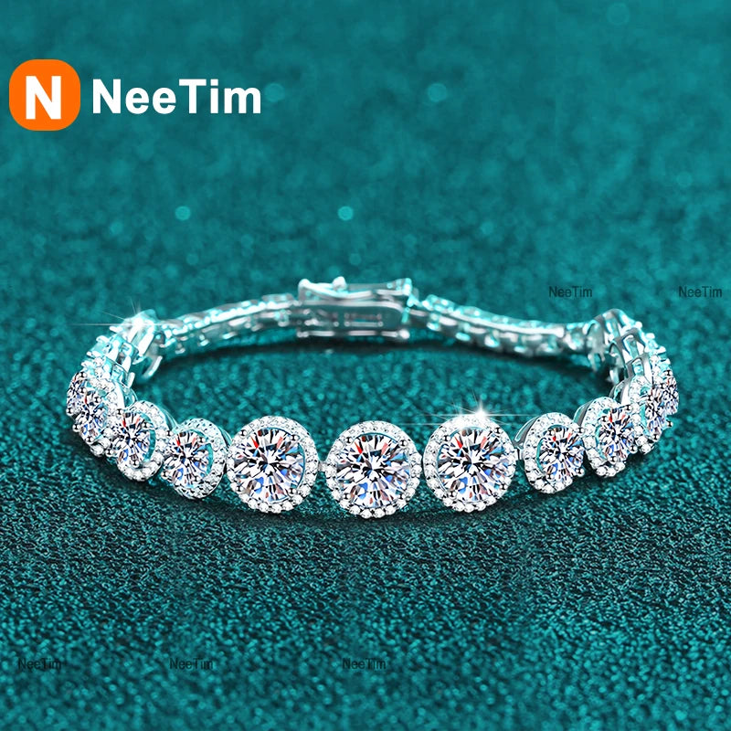 NeeTim D Color Moissanite Tennis Bracelet 925 Sterling Silver with White Gold Plated Shiny Bracelets Chian for Women Wholesale
