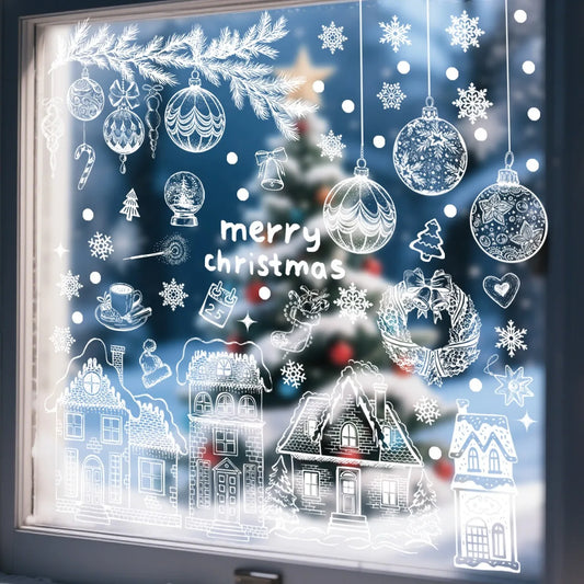 Christmas Wall Stickers Xmas Tree Winter Snowman Snowflake Window Glass Static Electricity Stickers Merry Christmas Decors