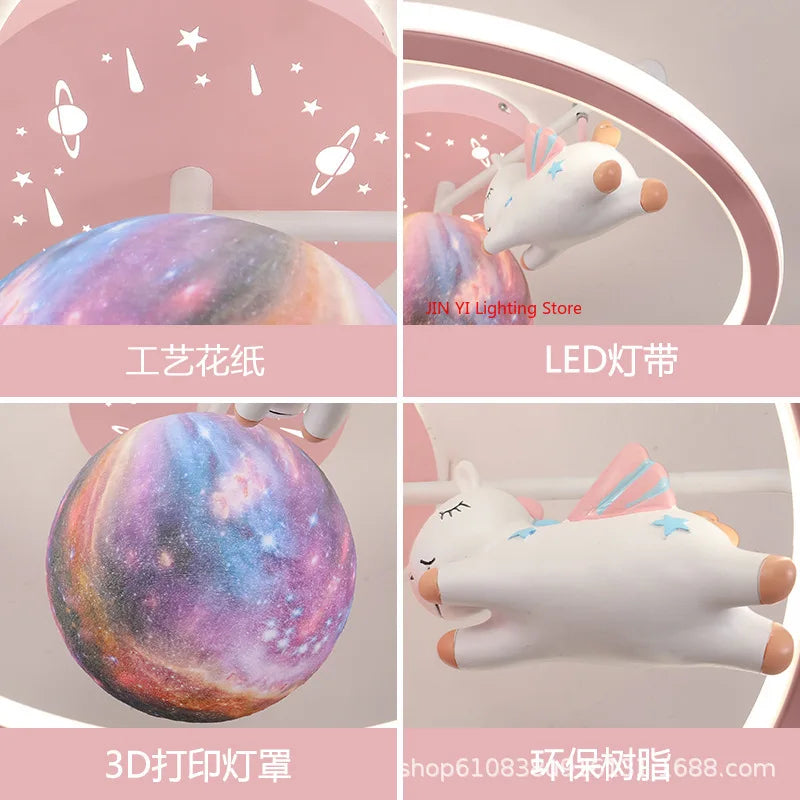 Cartoon Unicorn Bedroom Light Creative Astronaut Pendant Light  Simple Children's Room Light Eye Protection Stepless Dimming