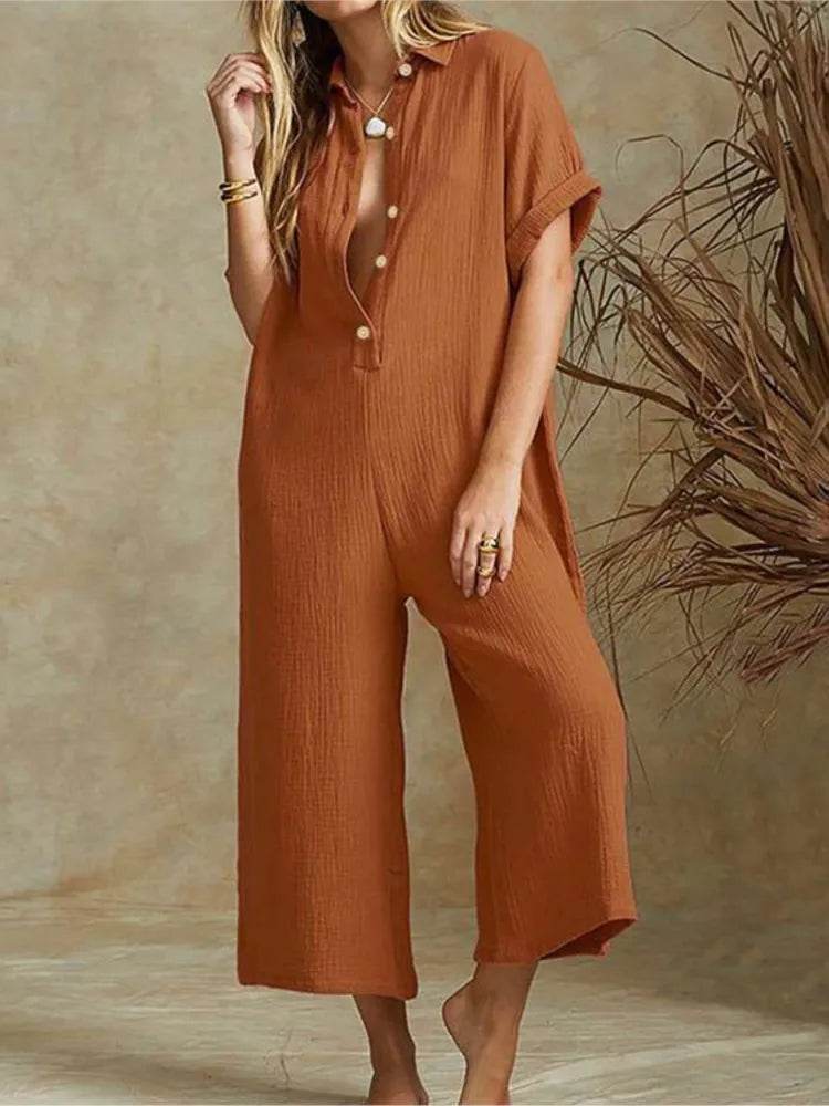 Summer Casual Workwear Jumpsuit Cotton And Linen Women's Trousers Spring Summer Elegant Office Lady Loose Simple Jumpsuits - AIAZ