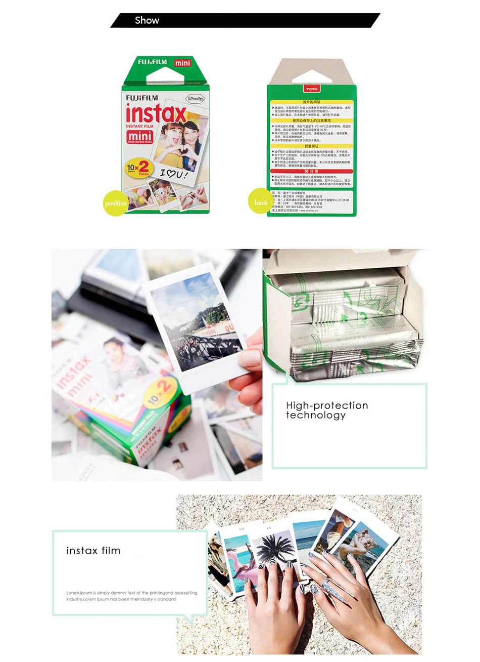 Fujifilm Instax Mini Film White 10 20 40 60 80 100 Sheets For FUJI Instant Photo Camera Mini 12/11 Mini 9 8 7 70 90 Film Camera