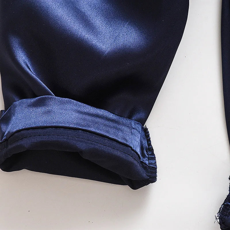 Korean version of childrens pajamas set silk satin long sleeve top+trousers two -piece male baby girl cartoon solid color set