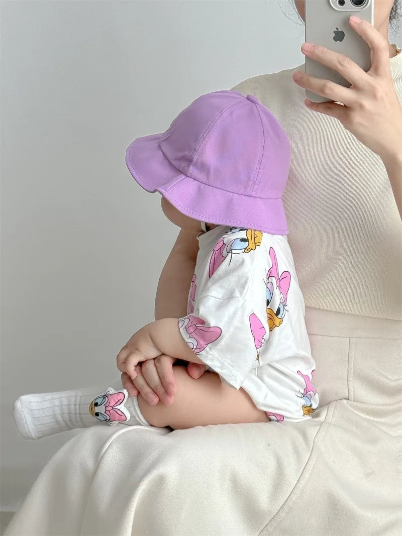 Baby Girls Bodysuits Boys Newborn Socks Hat 3PCS Clothes Set Short Sleeve Cartoon Daisy Donald Duck Infant Bodysuits K594-2