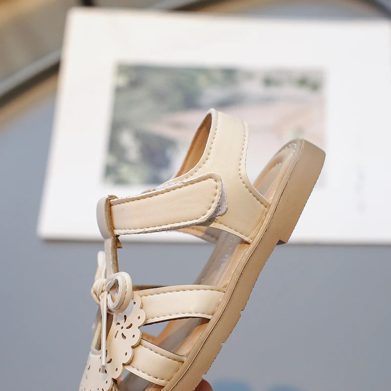 Summer Baby Girls Sandals Cut-Outs Lace Princess Shoes Children Sandals Anti Slip Soft Sole Toddler Kids Beach Shoes Size 21-30