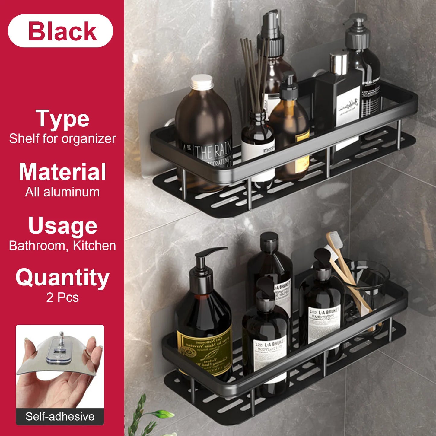 Bathroom Shelf No Drill Wall Mounted Shampoo Bottle Shower Corner Rack Toilet Storage Rack Aluminum Bathroom Kitchen Accessories