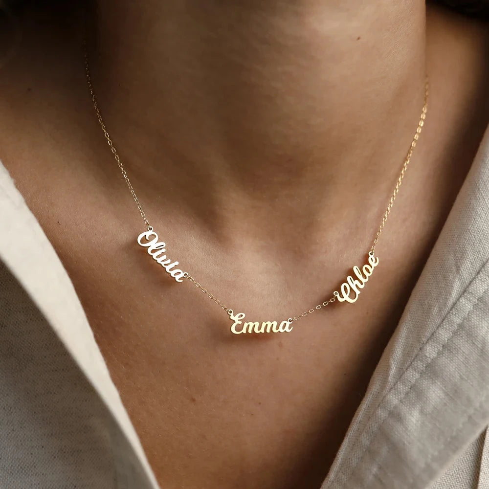 Haiyufly Custom Multiple Name Zircon Heart Necklace for Women Stainless Steel Jewelry Choker Chain Mother Kids Personalized Gift