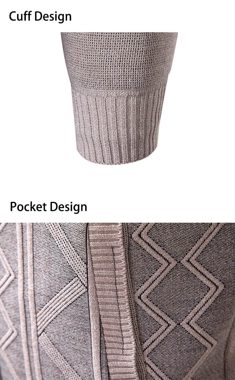 Thickened jacket men's autumn and winter warm trend line stand collar knitted cardigan sweater coat - AIAZ