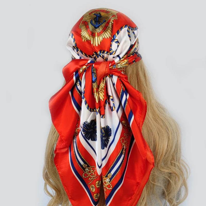 New 90*90cm Retro Brand Women Silk Scarf Bandanna Fashion Bohemian Pattern Square Hijab Lady Wrap Headband foulard muffler - AIAZ